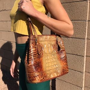 Vintage Crocodile-Embossed Shoulder Bag